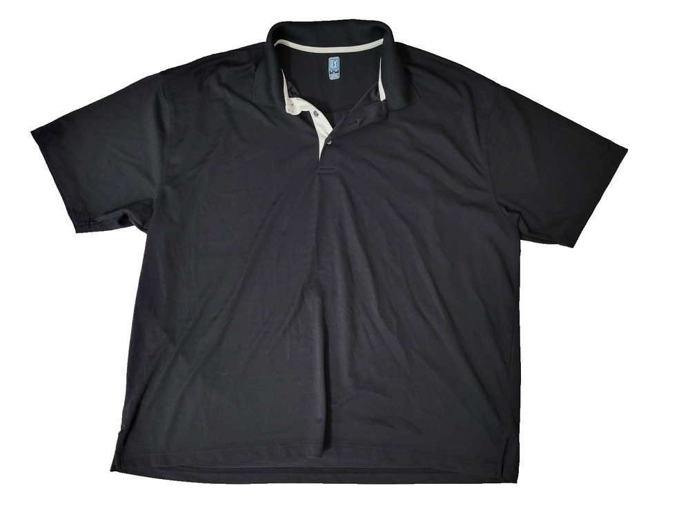 PGA Tour Mens 4X Black Performance Short Sleeve Golf Polo Shirt Big Tall